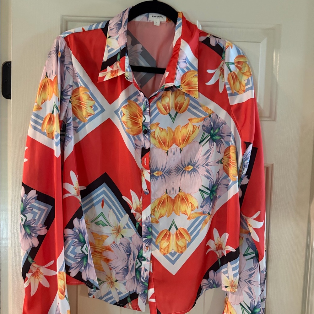 Song of Style Red Floral Button-Up Blouse